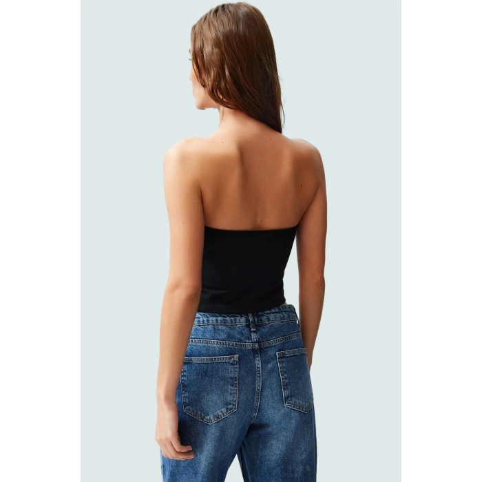 Yazlık Kolsuz Crop Bluz Asimetrik Straplez Fermuarlı Polyester Fitted Dayanıklı Malzeme