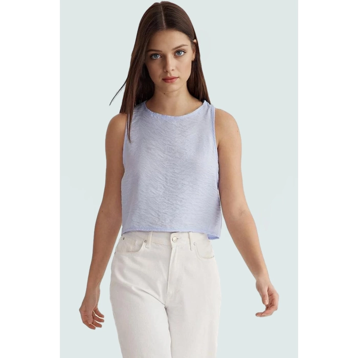 Yazlık Kolsuz Crop Bluz Rahat Günlük Polyester Dokuma Kumaş Ve Şık Özel Tasarım