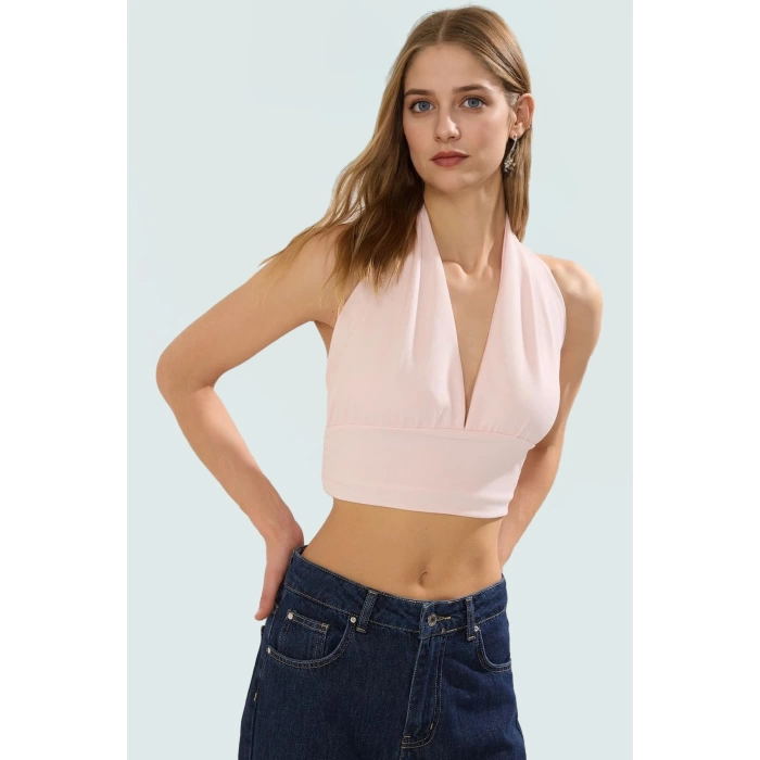 Yazlık Kolsuz Örme Bluz Fitted Boyundan Bağlamalı Rahat Ve Şık Kaliteli İşçilik