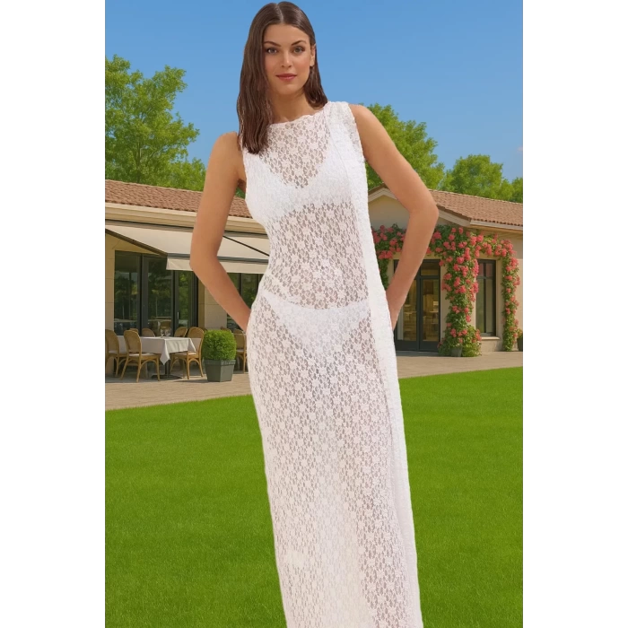 Yazlık Maxi Dantel Elbise Örme Bodycon Kalıp Şık Plaj Giysisi Yüksek Kalite Özenle Seçilmiş