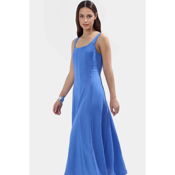 Yazlık Maxi Elbise A Kesim Kare Yaka Polyester Dokuma Günlük Profesyonel Görünüm