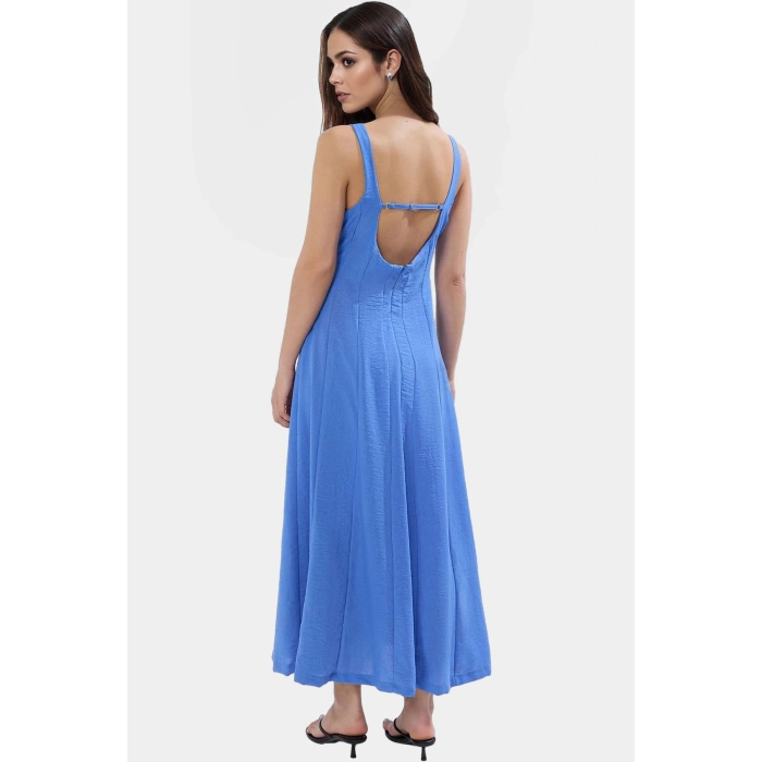 Yazlık Maxi Elbise A Kesim Kare Yaka Polyester Dokuma Günlük Profesyonel Görünüm