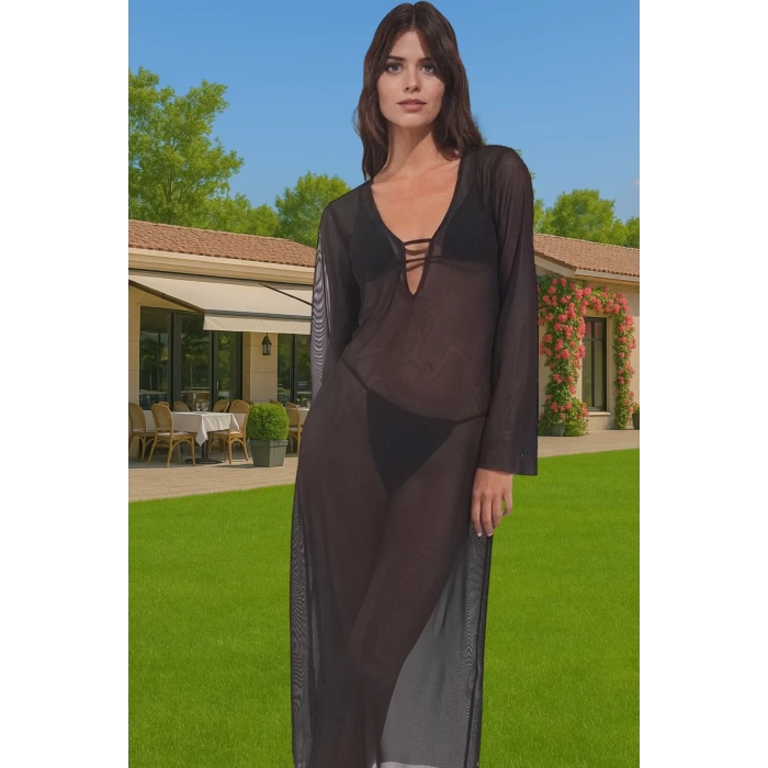 Yazlık Maxi Leopar Desenli Plaj Elbisesi Rahat Mesh Kumaş Trend Tasarım Trend Tasarım Özel Tasarım