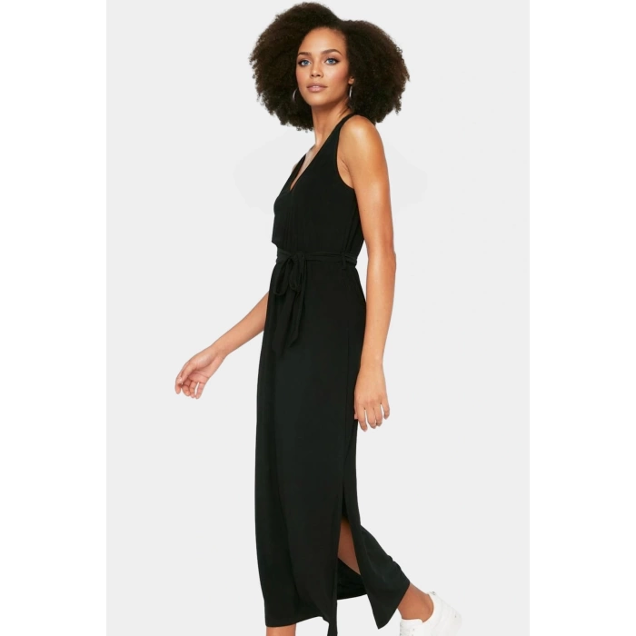Yazlık Midi A Line V Yaka Örme Elbise Günlük Kullanım Trend Tasarım Modern Stil