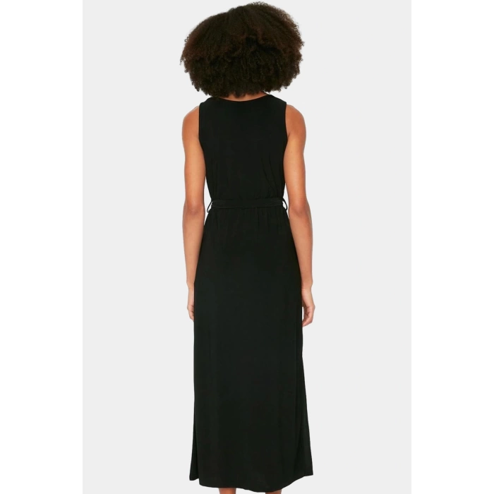 Yazlık Midi A Line V Yaka Örme Elbise Günlük Kullanım Trend Tasarım Modern Stil