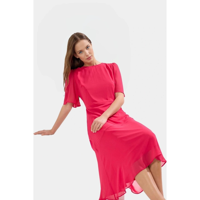 Yazlık Midi Elbise A line Kesim Şifon Kumaş Melek Kol  Polyester Kaliteli İşçilik Seçkin Malzeme