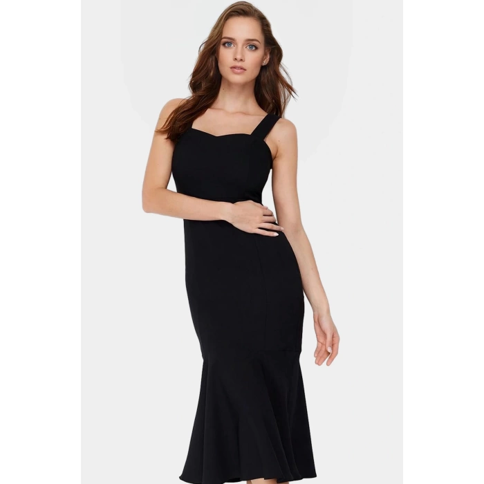 Yazlık Midi Elbise Bodycon Kalıp Kalp Yaka Rahat Polyester Kumaş Trend Tasarım