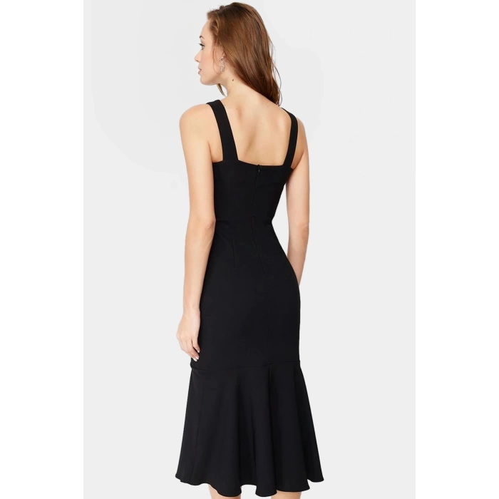Yazlık Midi Elbise Bodycon Kalıp Kalp Yaka Rahat Polyester Kumaş Trend Tasarım