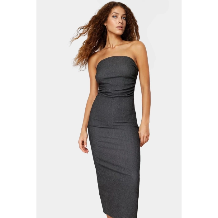 Yazlık Midi Elbise Kolsuz Bodycon Polyester Örme Kumaş Uzun Ömürlü Şık Görünüm
