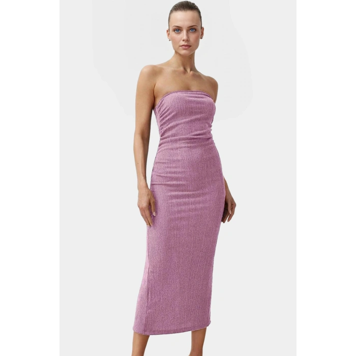 Yazlık Midi Elbise Kolsuz Bodycon Polyester Örme Kumaş Uzun Ömürlü Şık Görünüm
