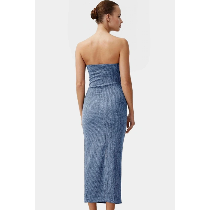 Yazlık Midi Elbise Kolsuz Bodycon Polyester Örme Kumaş Uzun Ömürlü Şık Görünüm