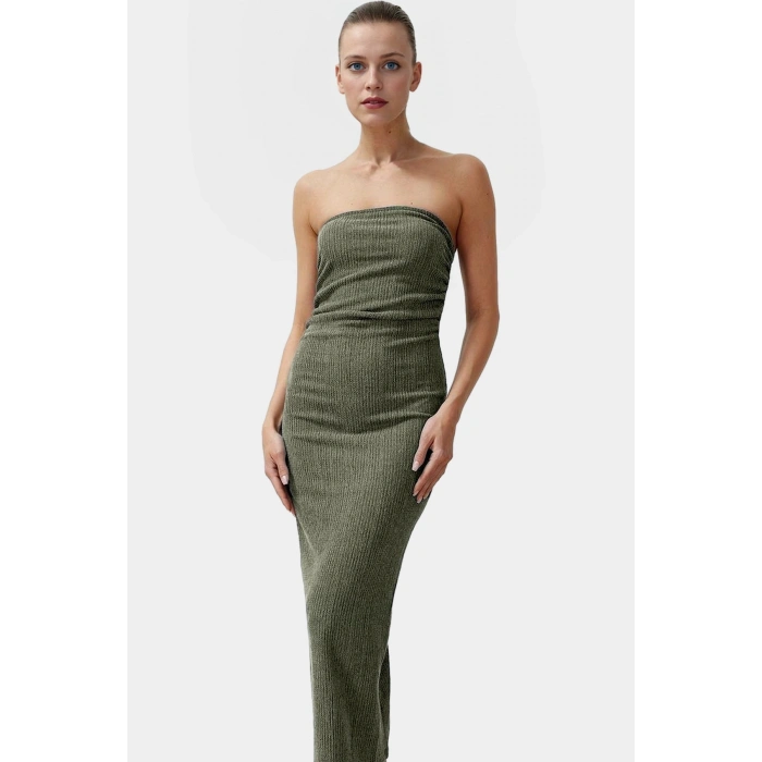 Yazlık Midi Elbise Kolsuz Bodycon Polyester Örme Kumaş Uzun Ömürlü Şık Görünüm