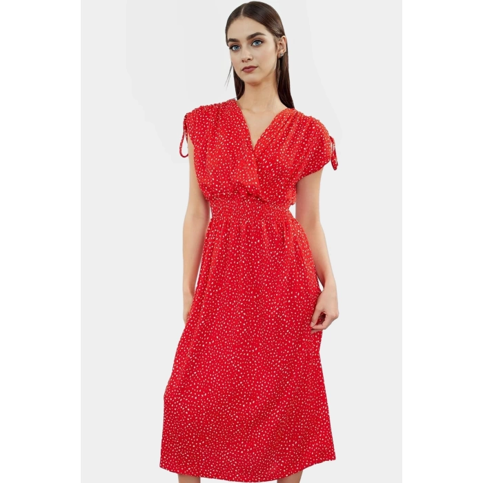 Yazlık Midi Elbise Örme Polyester Kumaş Beli Lastikli A line Premium Kalite Özenle Seçilmiş