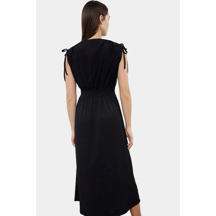 Yazlık Midi Elbise Örme Polyester Kumaş Beli Lastikli A line Premium Kalite Özenle Seçilmiş
