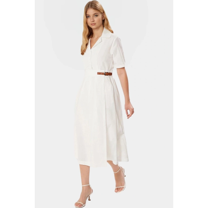 Yazlık Midi Poplin Elbise Kemerli A Kesim Günlük Şık Görünüm Mükemmel Uyum Modern Stil
