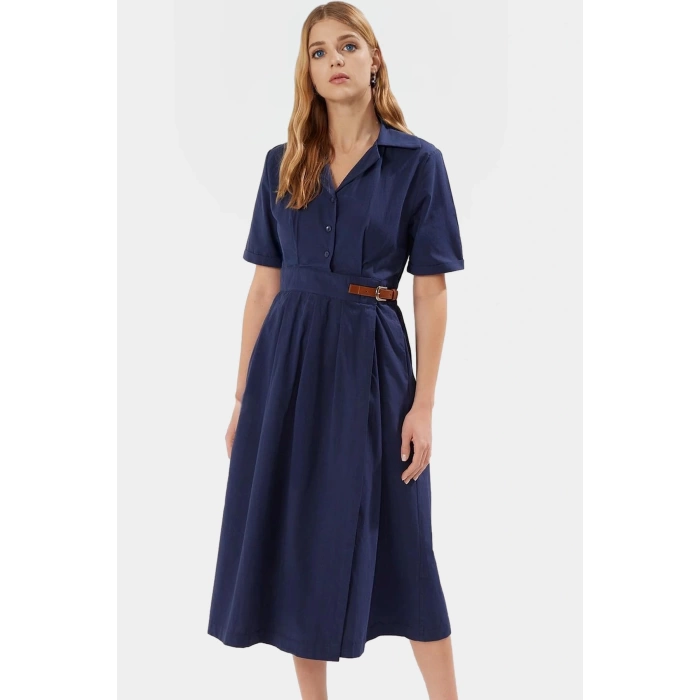 Yazlık Midi Poplin Elbise Kemerli A Kesim Günlük Şık Görünüm Mükemmel Uyum Modern Stil