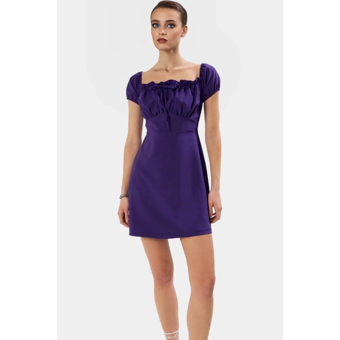 Yazlık Mini Elbise A Line Balon Kol Krep Dokuma Modern Stil Uzun Ömürlü Özenle Seçilmiş