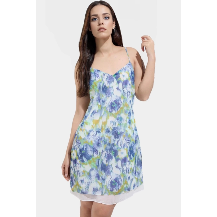 Yazlık Mini Elbise A line Kesim Şifon Dokuma Polyester Kumaş Uzun Ömürlü Rahat Kullanım Şık Görünüm