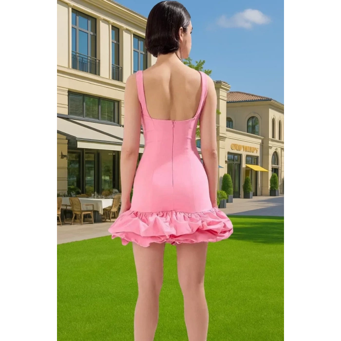 Yazlık Mini Elbise Astarlı Balon Etekli Kısa Gece Elbisesi Uzun Ömürlü Premium Kalite Seçkin Malzeme