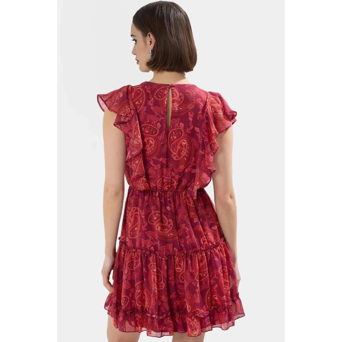 Yazlık Mini Elbise Çiçek Desen Rahat Şifon Kumaş Fırfırlı Etek Modern Stil Dayanıklı Malzeme