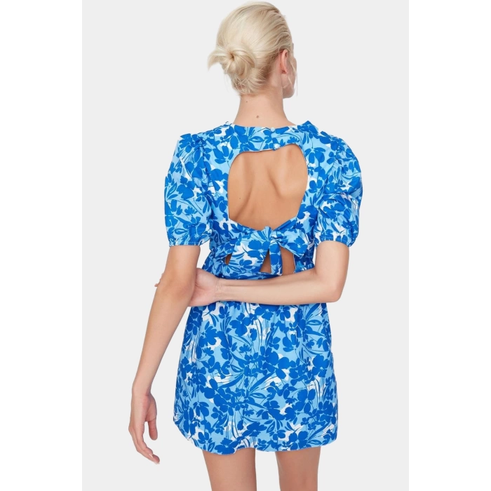Yazlık Mini Elbise Poplin Dokuma Çiçek Desenli Bisiklet Yaka Yüksek Kalite Özenle Seçilmiş