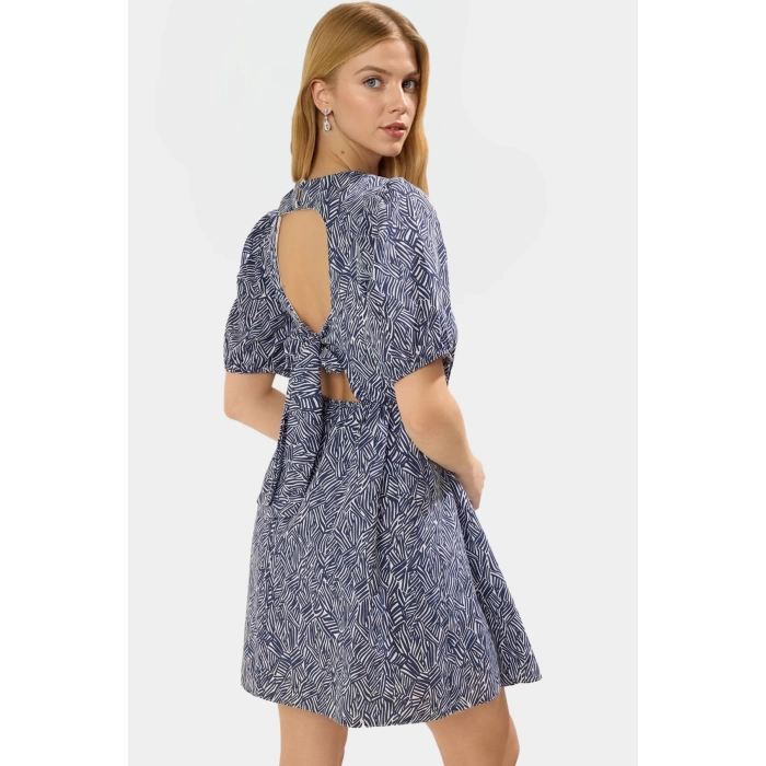 Yazlık Mini Elbise Poplin Dokuma Çiçek Desenli Bisiklet Yaka Yüksek Kalite Özenle Seçilmiş