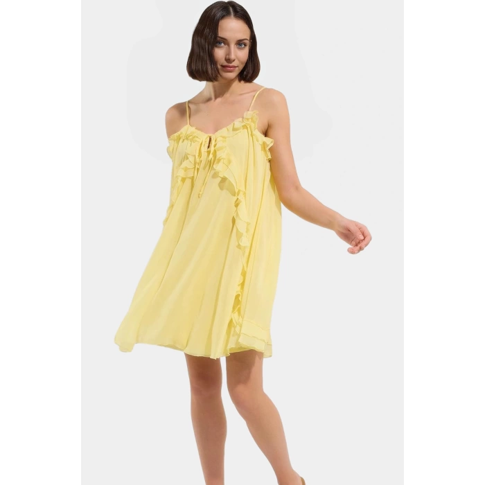 Yazlık Mini Fırfırlı Elbise Polyester Dokuma Kumaş Trend Tasarım Özel