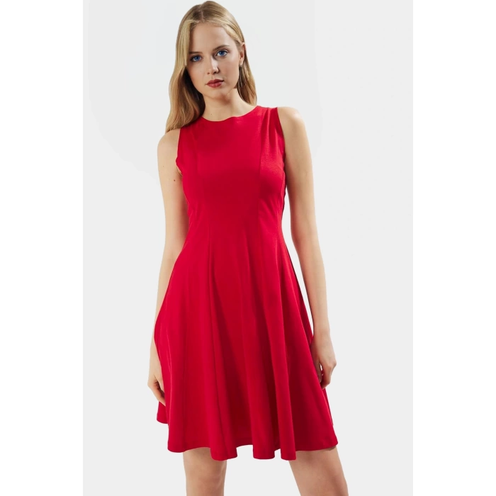 Yazlık Mini Örme Elbise Bisiklet Yaka Kadın Günlük Modern Stil Şık Görünüm