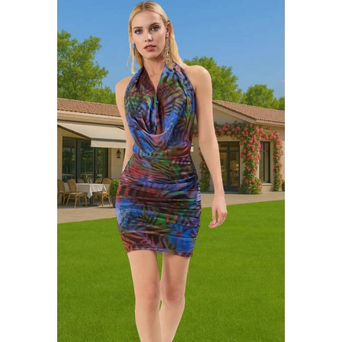 Yazlık Mini Tül Elbise Bodycon Kesim Degaje Yaka Rahat Ve Şık Zarifane Tasarım Özenle Seçilmiş