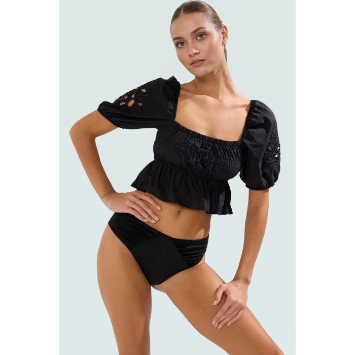 Yazlık Nakışlı Fitted Plaj Bluz Terrycotton Kumaş Premium Kalite Trend Tasarım Yüksek