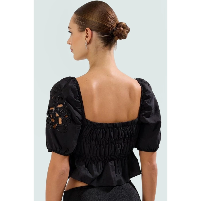 Yazlık Nakışlı Fitted Plaj Bluz Terrycotton Kumaş Premium Kalite Trend Tasarım Yüksek