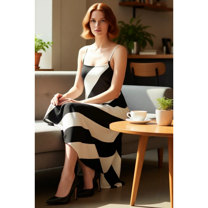 Yazlık Örme Maxi Elbise A Line Çok Çiçek Baskı Rahat ve Şık Modern Stil