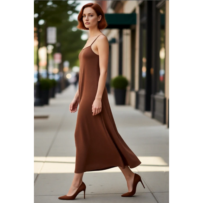 Yazlık Örme Maxi Elbise A Line Çok Çiçek Baskı Rahat ve Şık Modern Stil