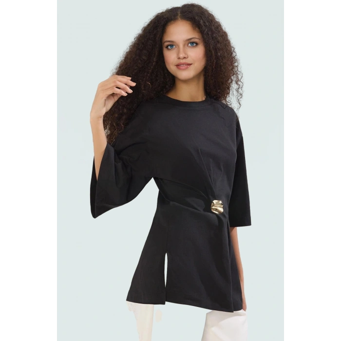 Yazlık Pamuklu Bluz Bisiklet Yaka Truvakar Kol Regular Kalıp Modern Stil Konforlu Kesim