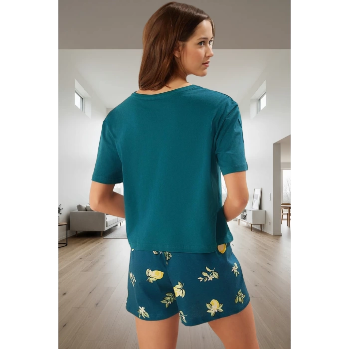 Yazlık Pamuklu Pijama Takımı Limon Desenli Şort ve Tişört %100 Pamuk Trend Tasarım Premium Kalite