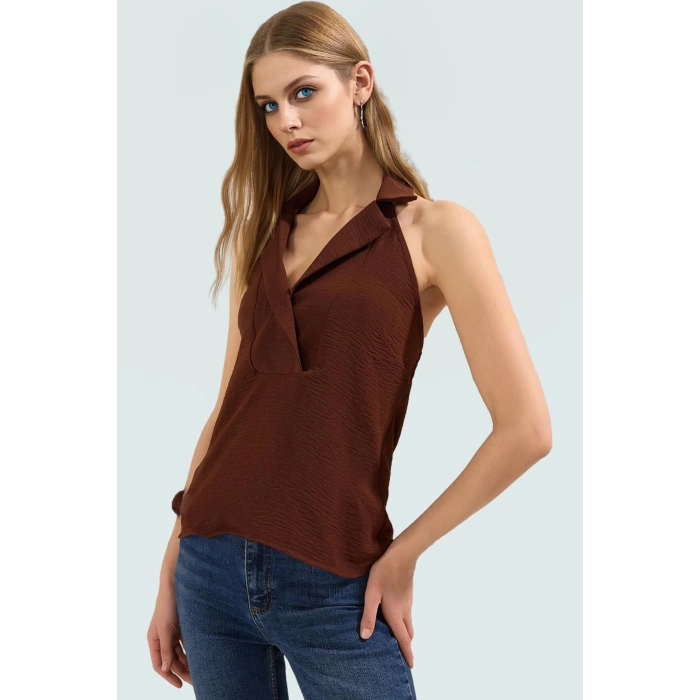 Yazlık Pamuklu Polyester Bluz Kolsuz Ceket Yaka Regular Kesim Profesyonel Görünüm