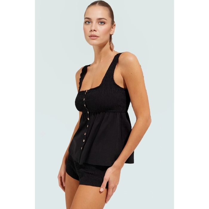 Yazlık Pamuklu Reglan Kollu Bluz Şort Takım Plaj Modası Rahat Ve Şık