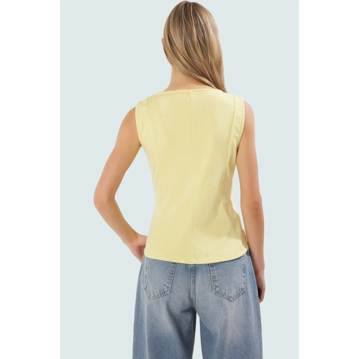 Yazlık Peplum Bluz Nefes Alan Örme Kumaş Havuz Yaka Fitted Günlük Kullanım İçin