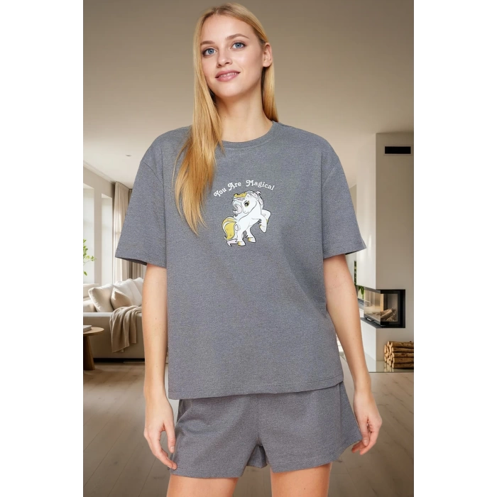 Yazlık Pijama Takımı Kısa Kollu Regular Pamuklu Baskılı Homewear Modern Stil Trend Tasarım