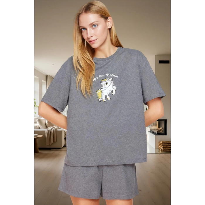 Yazlık Pijama Takımı Kısa Kollu Regular Pamuklu Baskılı Homewear Modern Stil Trend Tasarım