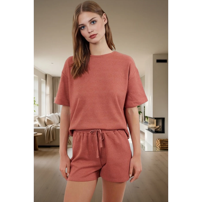 Yazlık Pijama Takımı Waffle Kumaş Örme Rahat Kalıp 2li Mükemmel Uyum Konforlu Kesim