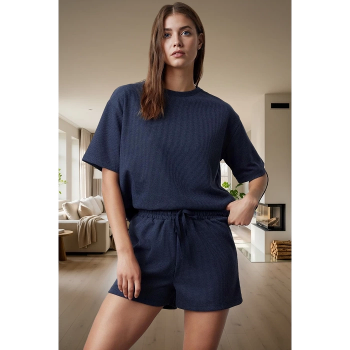Yazlık Pijama Takımı Waffle Kumaş Örme Rahat Kalıp 2li Mükemmel Uyum Konforlu Kesim