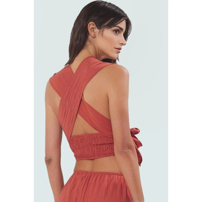 Yazlık Plaj Bluz Pantolon Takımı Dokuma Viskoz Polyester Oversize Rahat Kullanım