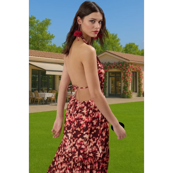 Yazlık Plaj Elbisesi Batik Desenli A Line Maxi 100% Viskoz Kumaş Şık Görünüm Trend Tasarım