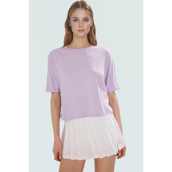 Yazlık Rahat Crop Bluz Scuba Kumaş Bisiklet Yaka Regular Kalıp Kullanım Premium Kalite