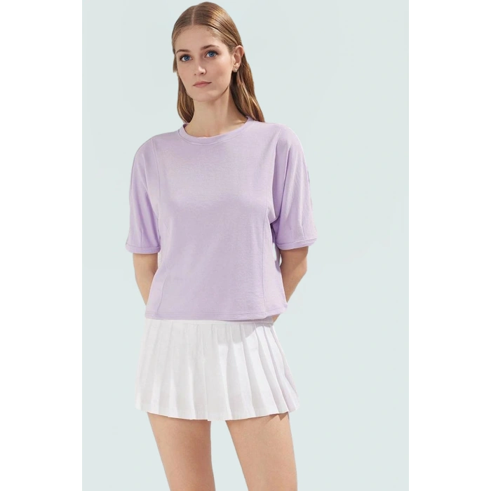 Yazlık Rahat Crop Bluz Scuba Kumaş Bisiklet Yaka Regular Kalıp Kullanım Premium Kalite