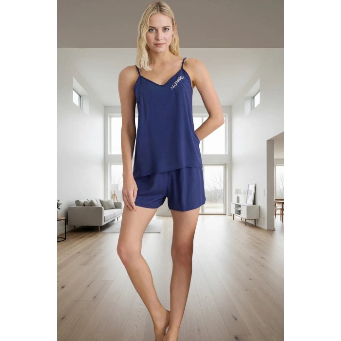 Yazlık Rahat Homewear Nakışlı Viskoz Pijama Takımı Kaliteli İşçilik Dayanıklı Malzeme