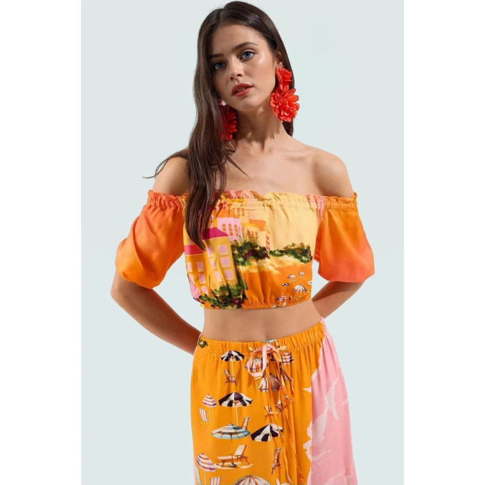 Yazlık Şal Desenli Viskoz Bluz Etek Takım Rahat ve Şık Plaj Modası Görünüm Modern Stil