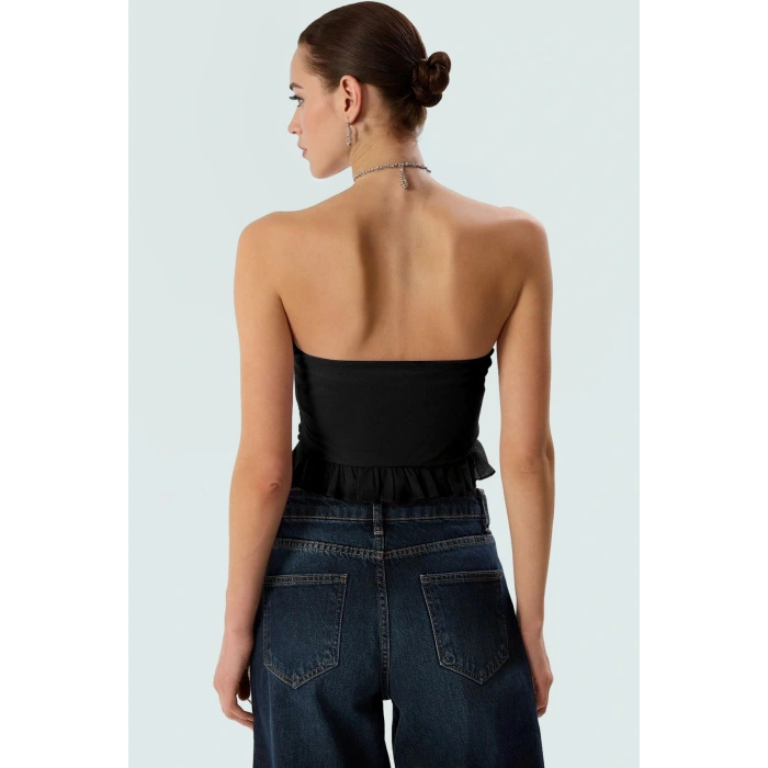 Yazlık Şık Bluz Halter Yaka Krop Fitted Örme Kumaş Profesyonel Görünüm Trend Tasarım