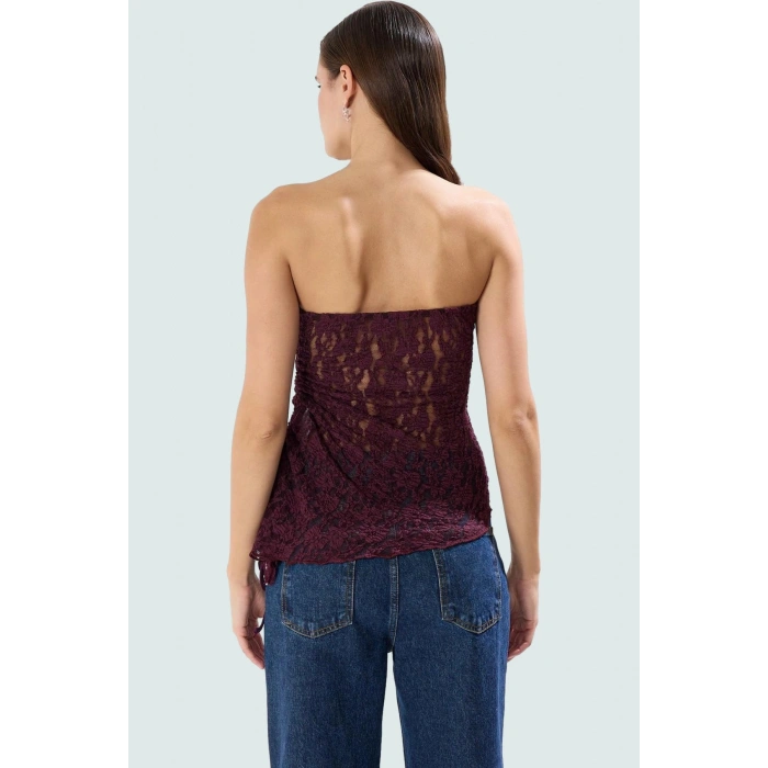 Yazlık Şık Dantel Bluz Straplez Fitted Polyester Kumaş Rahat Ve Trend Tasarım